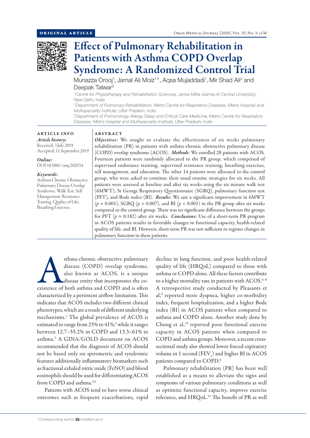 Effect of Pulmonary Rehabilitation in Patients with Asthma COPD