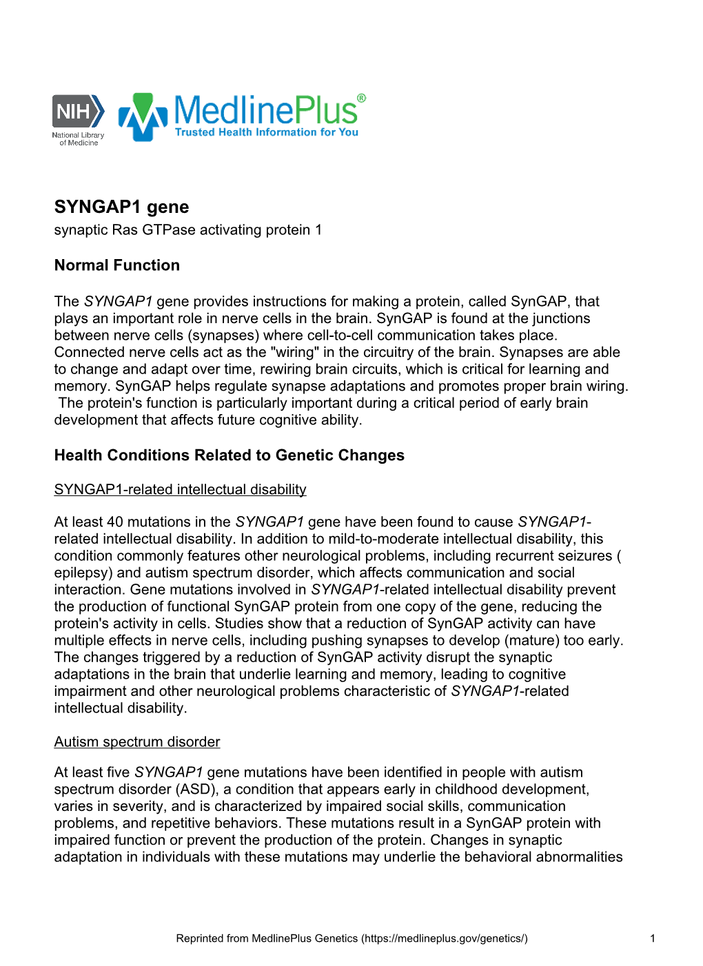 SYNGAP1 Gene Synaptic Ras Gtpase Activating Protein 1