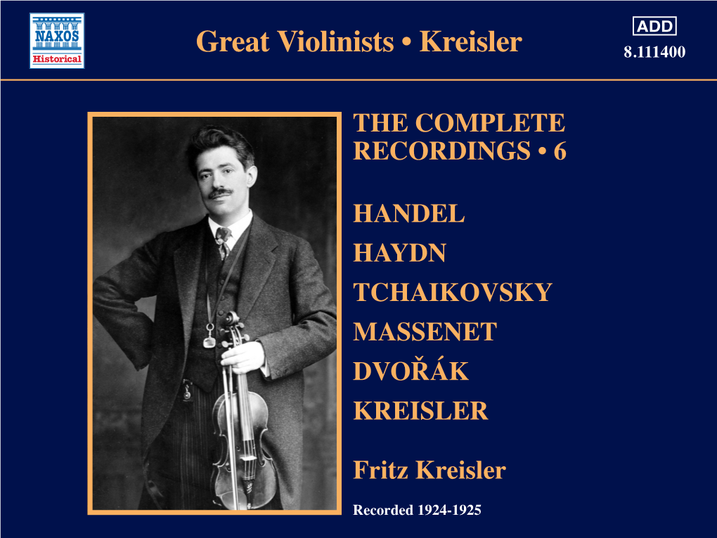 Great Violinists • Kreisler 8.111400