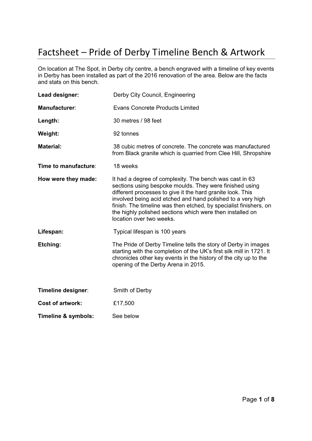 Factsheet – Pride of Derby Timeline Bench & Artwork