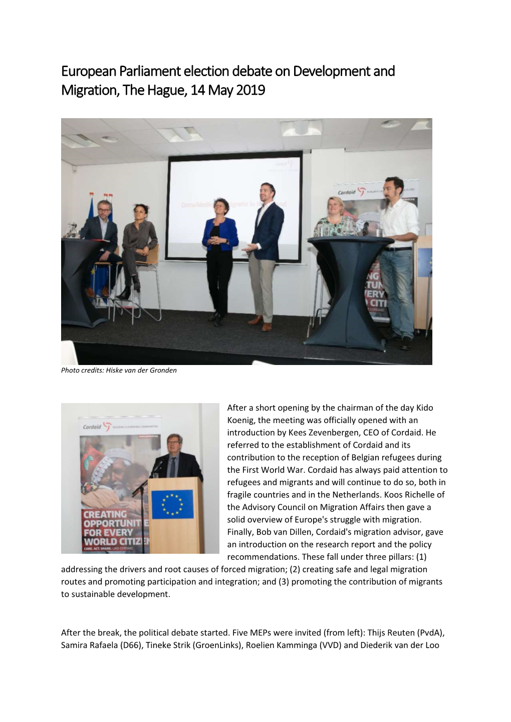 European Parliament Election Debate on Development and Migration, the Hague, 14 May 2019