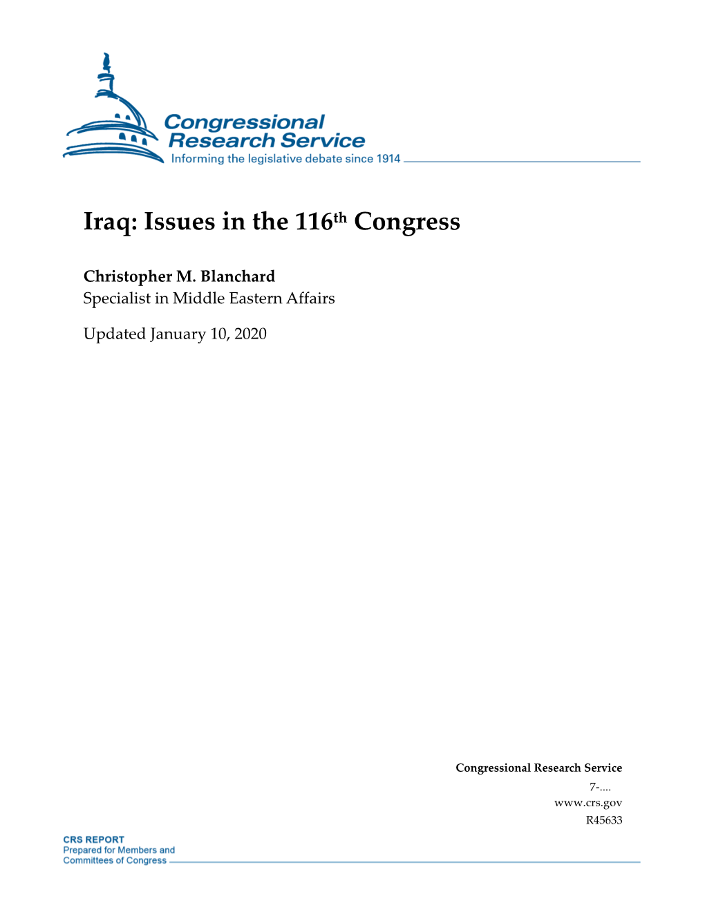 Iraq: Issues in the 116Th Congress