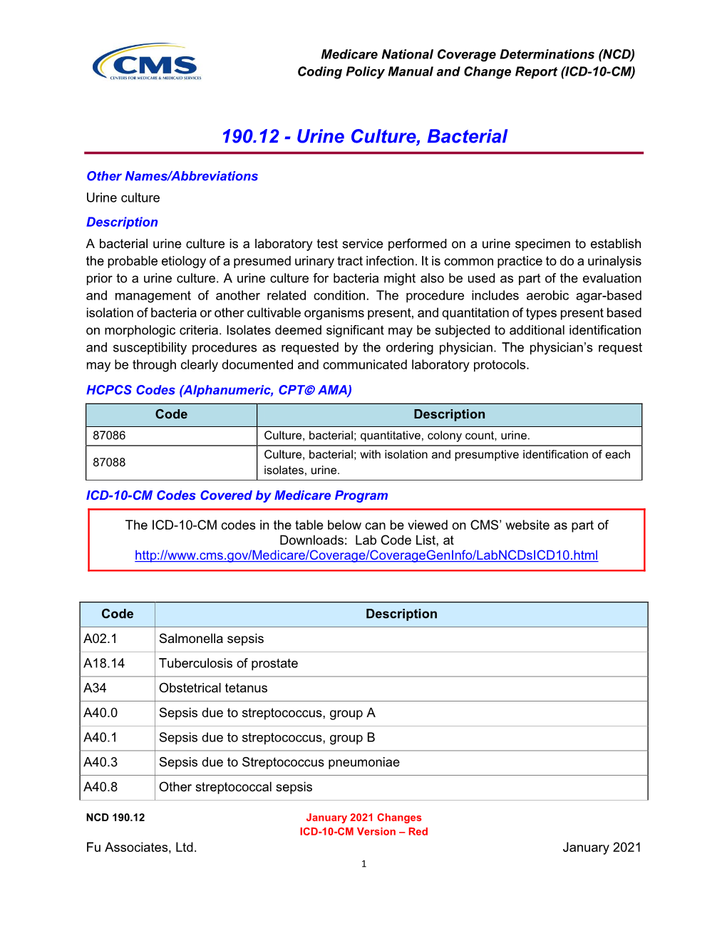 190.12 - Urine Culture, Bacterial