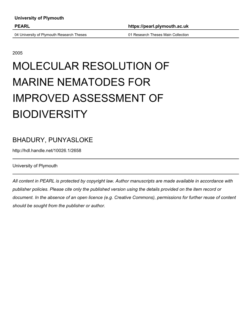 Molecular Resolution of Marine Nematodes for Improved Assessment of Biodiversity
