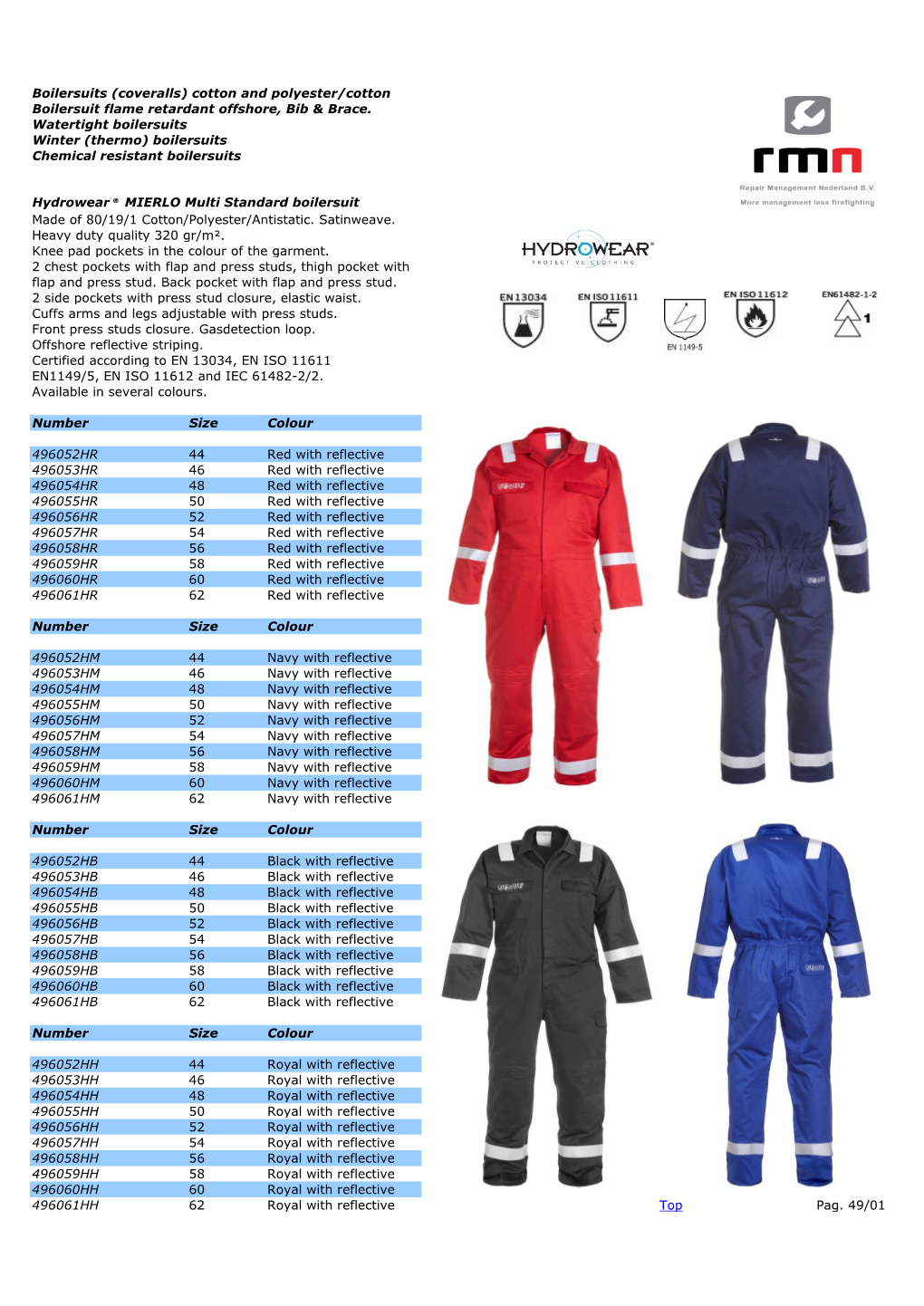 Boilersuits (Coveralls) Cotton and Polyester/Cotton Boilersuit Flame Retardant Offshore, Bib & Brace