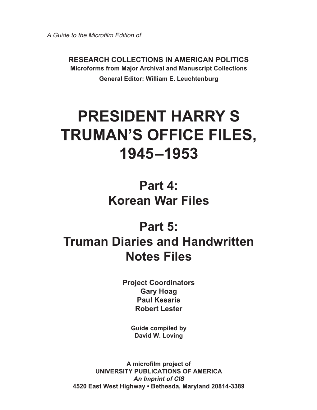 President Harry S Truman's Office Files, 1945