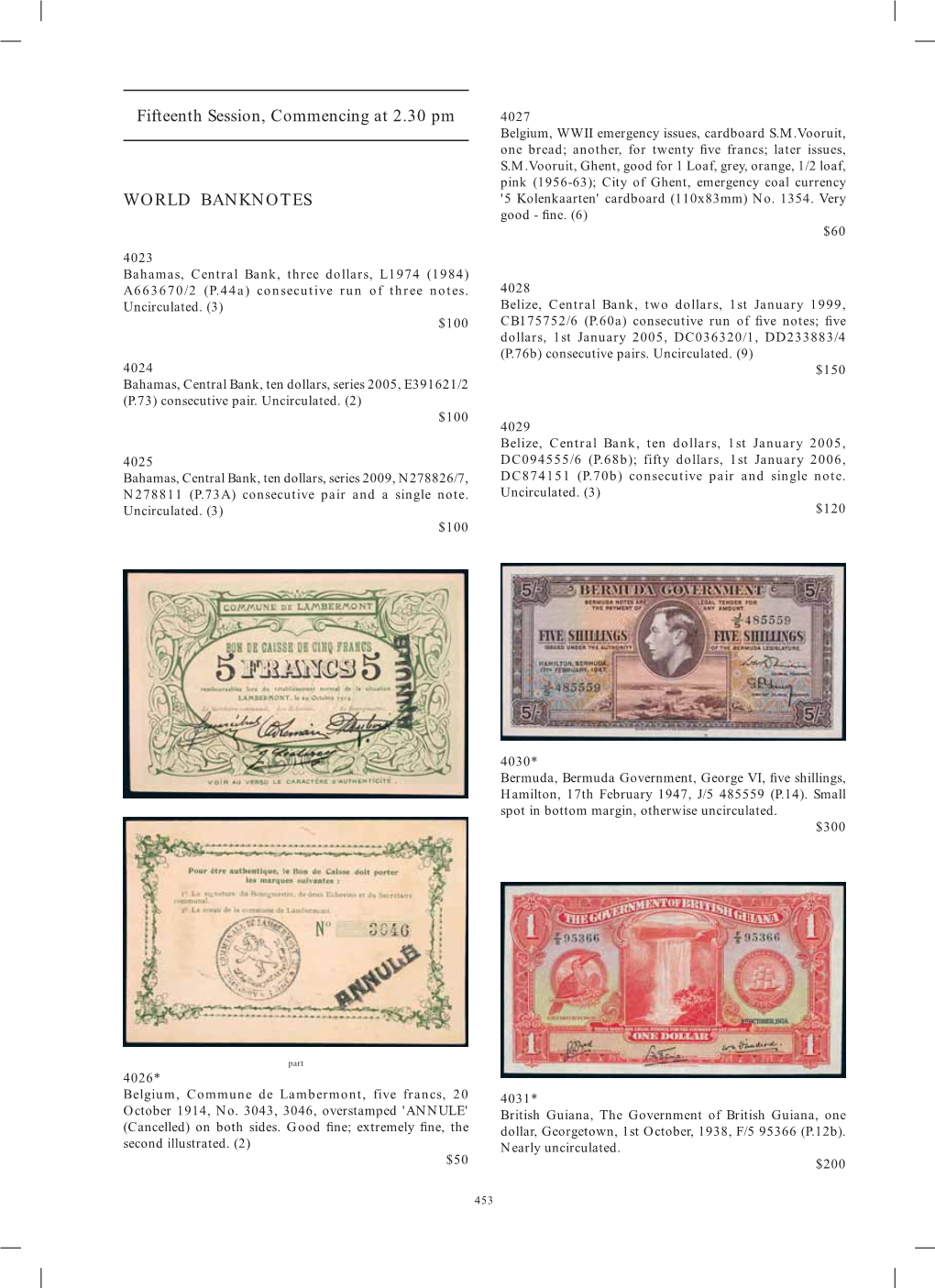 Fifteenth Session, Commencing at 2.30 Pm WORLD BANKNOTES