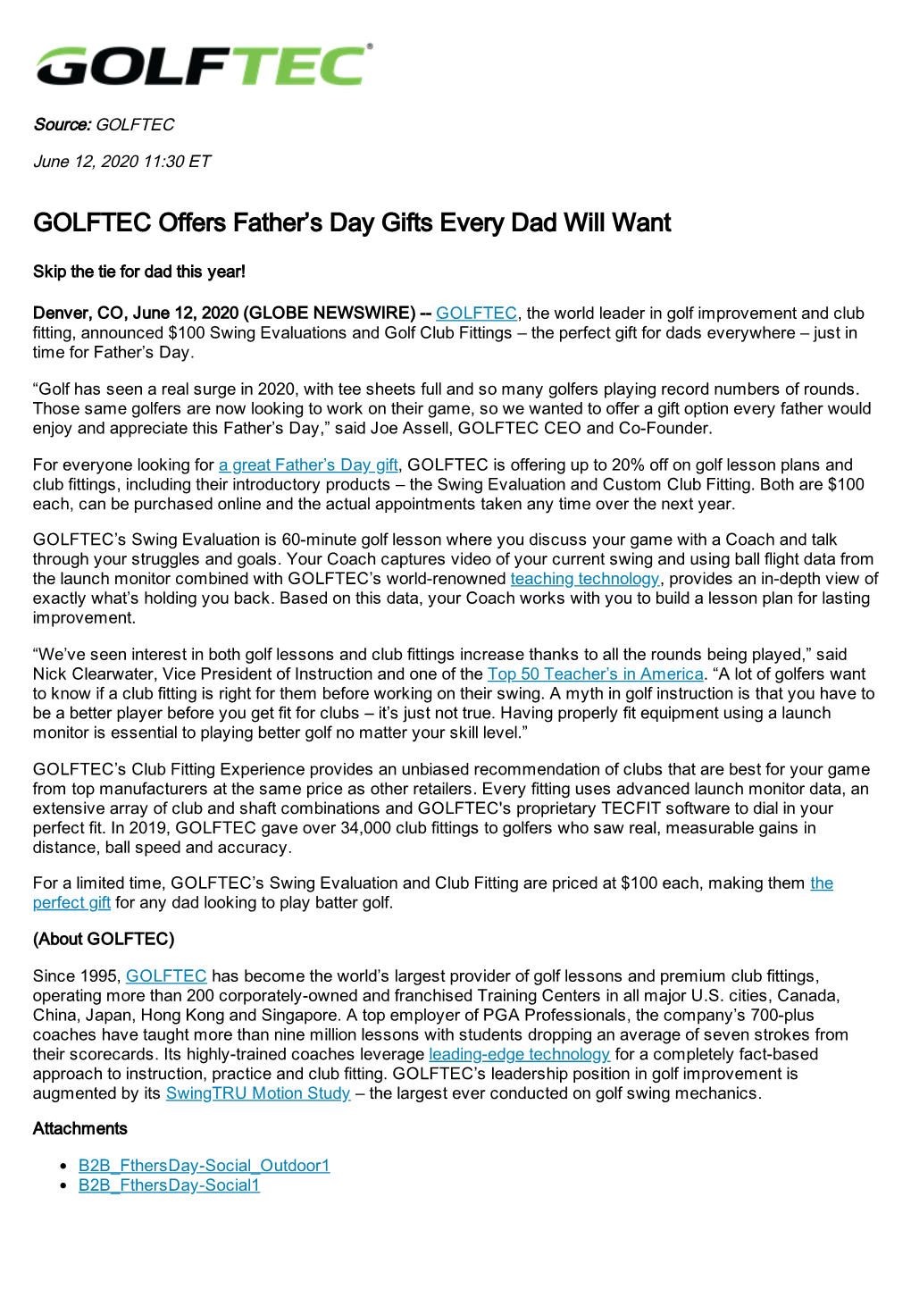 GOLFTEC Offers Father's Day Gifts Every Dad Will Want