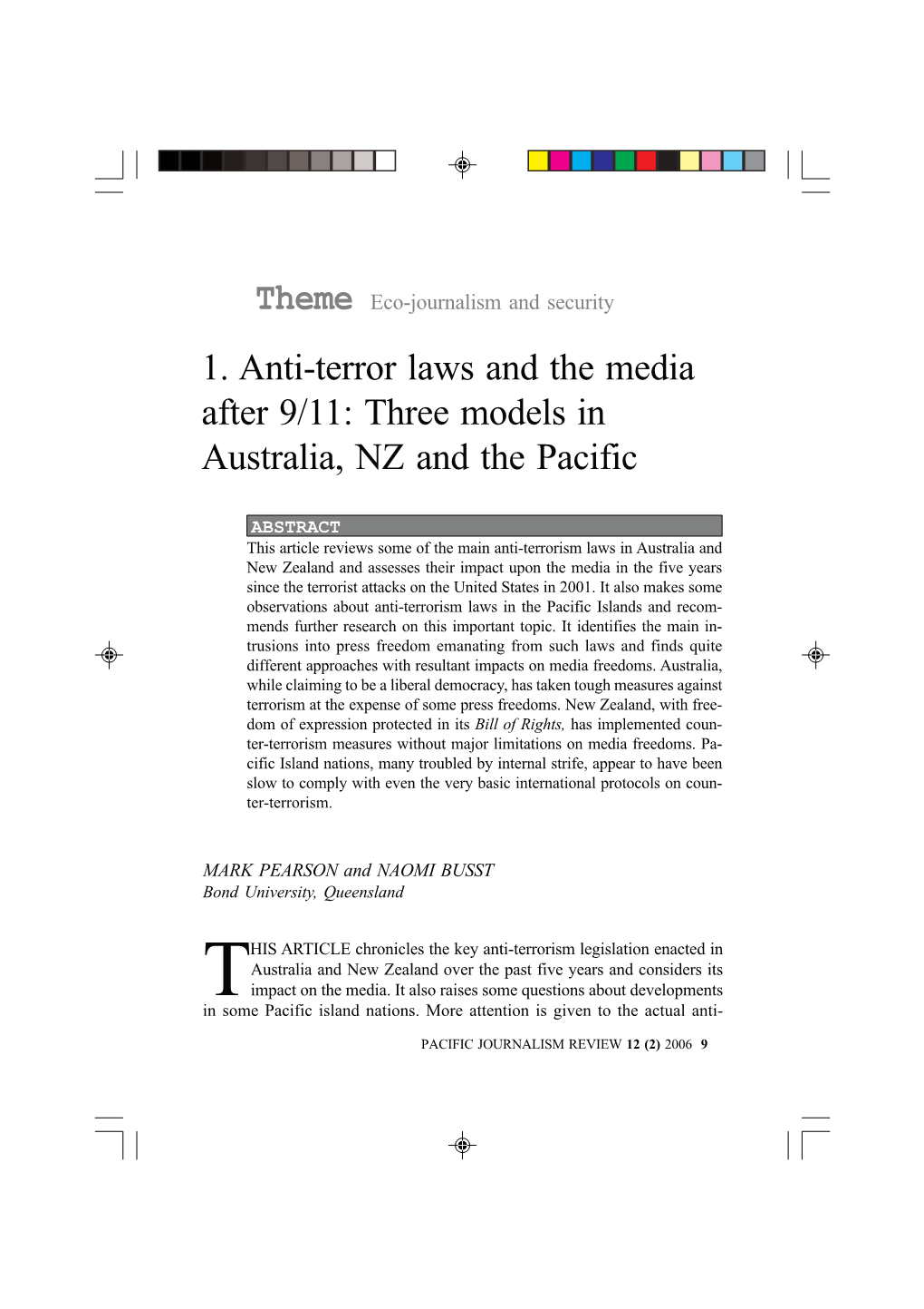 1. Anti-Terror Laws and the Media After 9/11: Three Models in Australia, NZ and the Pacific