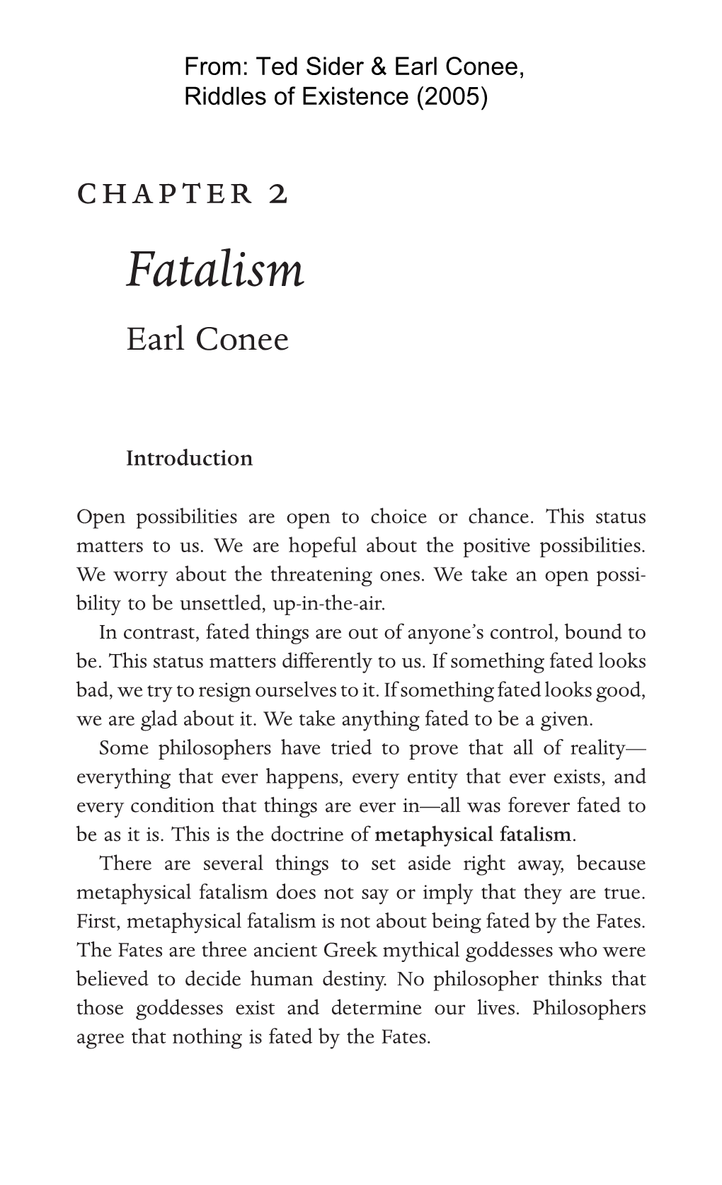 Fatalism Earl Conee