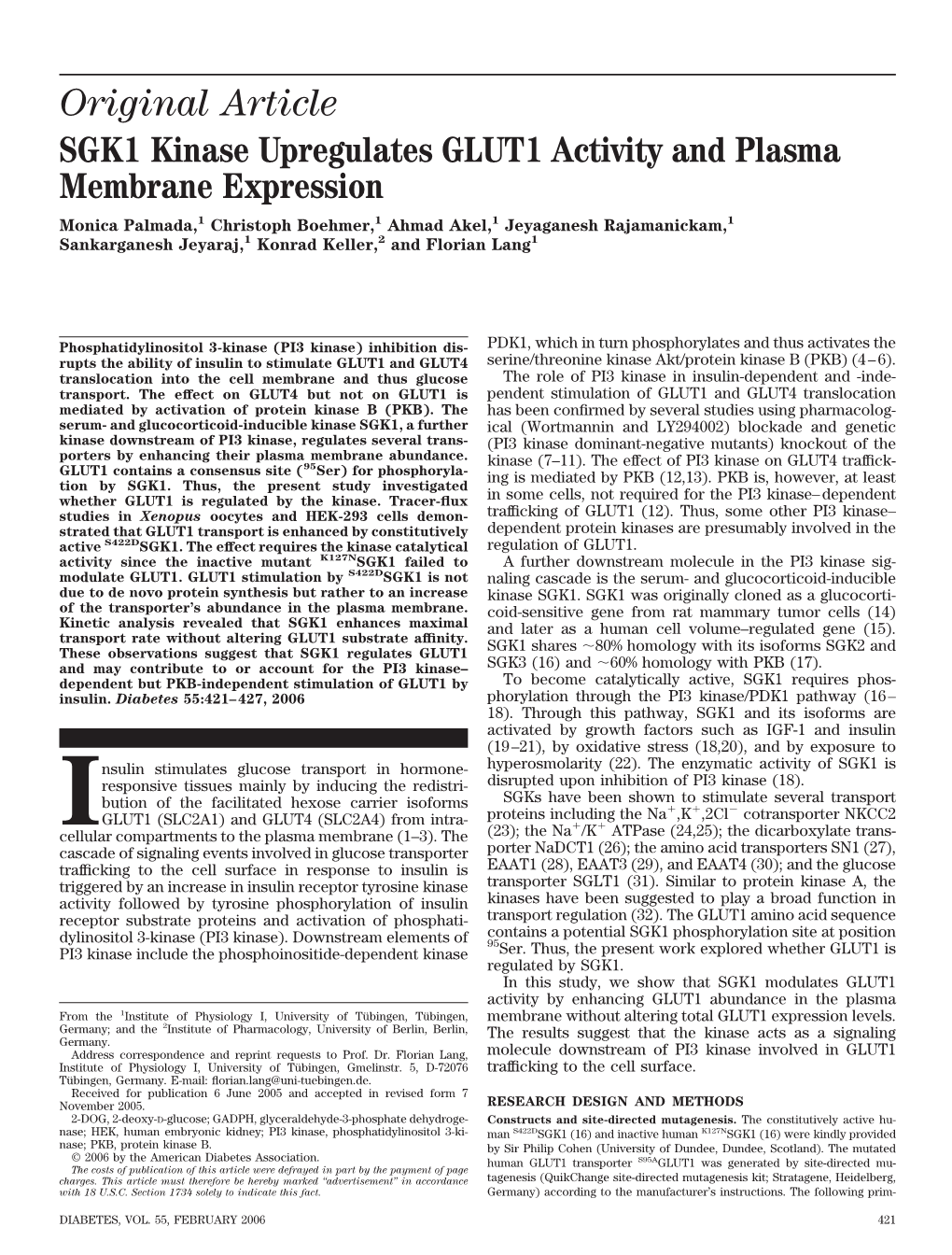 SGK1 Kinase Upregulates GLUT1 Activity and Plasma Membrane