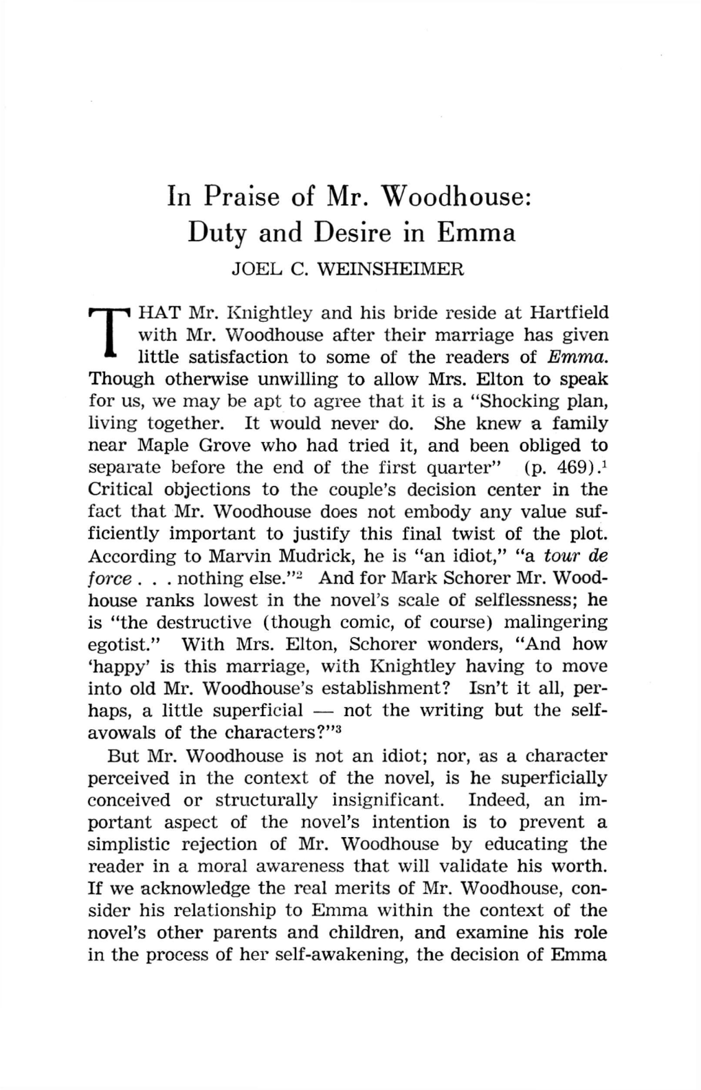 In Praise of Mr. Woodhouse: Duty and Desire in Emma