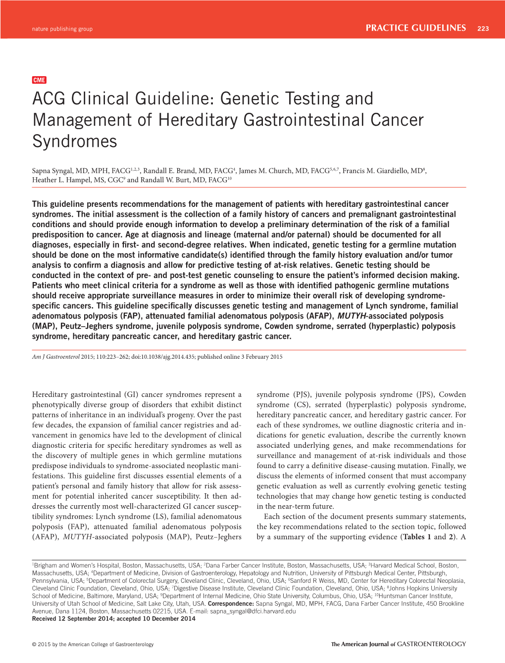 Genetic Testing and Management of Hereditary Gastrointestinal Cancer Syndromes