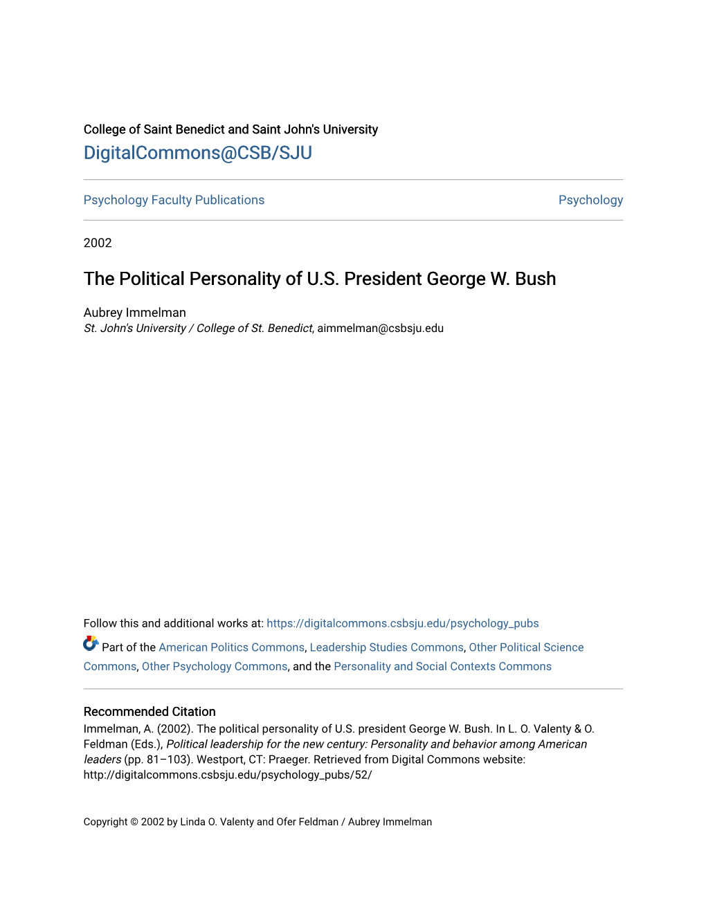 The Political Personality of U.S. President George W. Bush