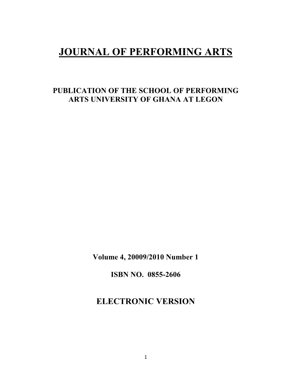 Journal of Performing Arts