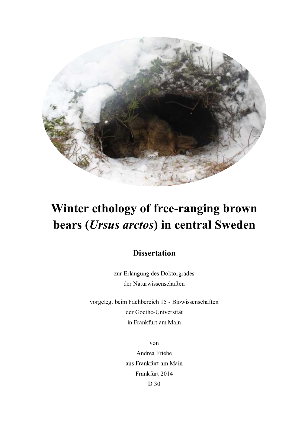 Winter Ethology of Free-Ranging Brown Bears (Ursus Arctos) in Central Sweden