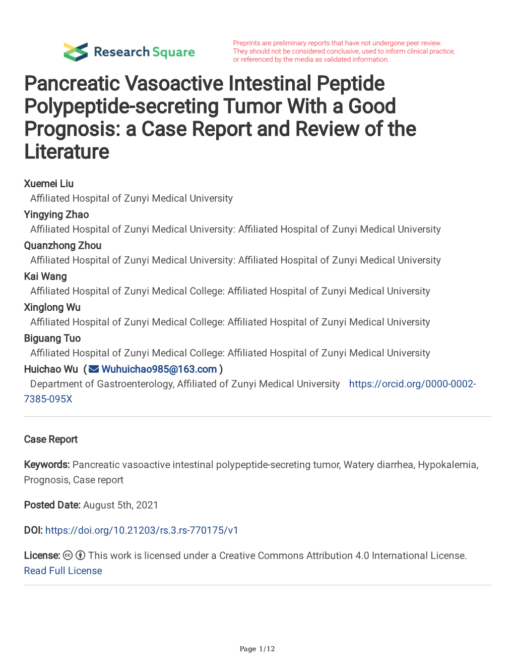 Pancreatic Vasoactive Intestinal Peptide Polypeptide-Secreting Tumor with a Good Prognosis: a Case Report and Review of the Literature