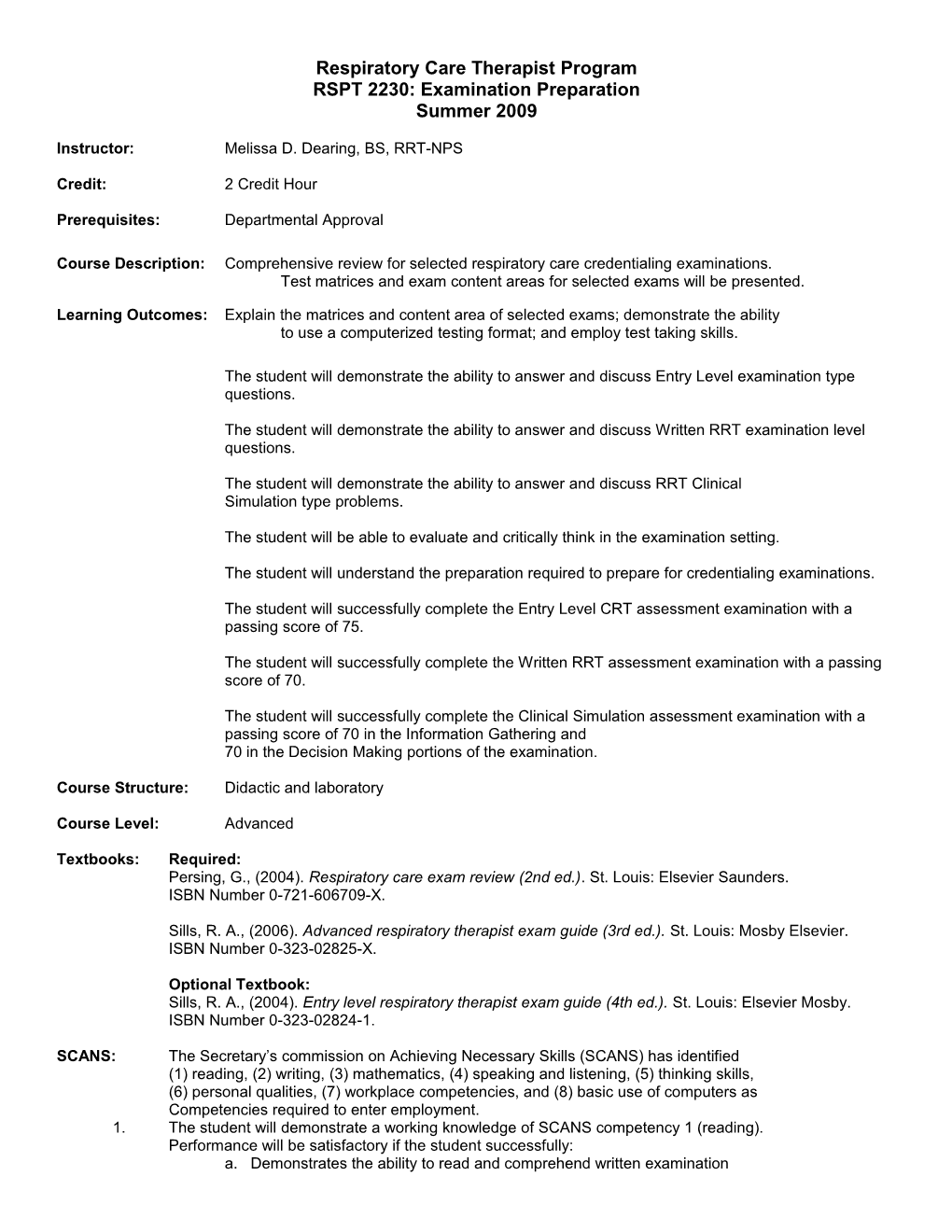 Respiratory Care Therapist Program