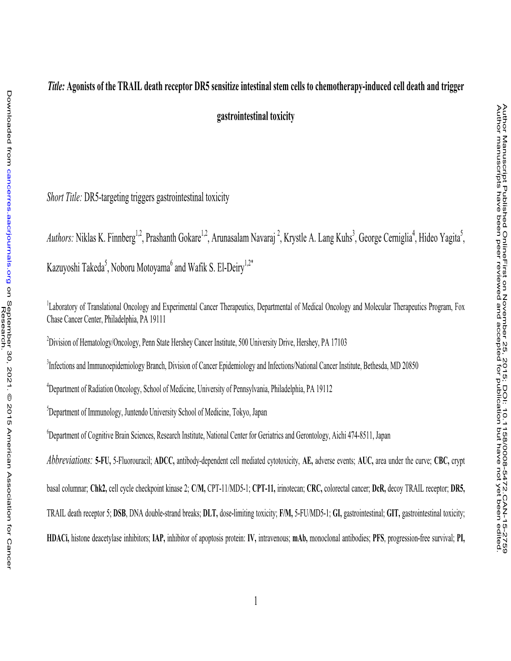 Agonists of the TRAIL Death Receptor DR5 Sensitize Intestinal Stem Cells