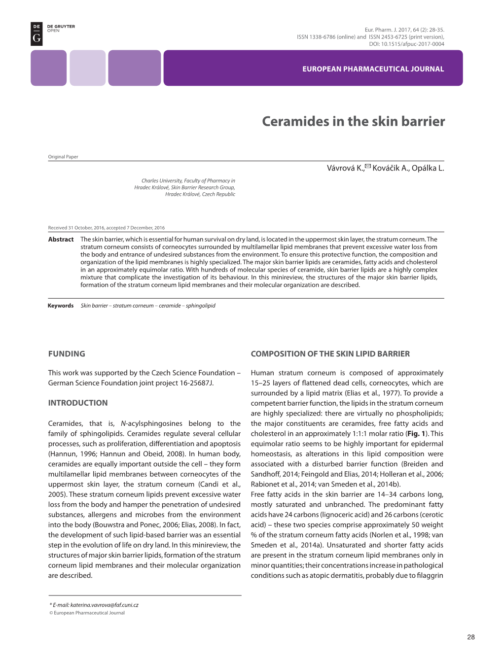 Ceramides in the Skin Barrier