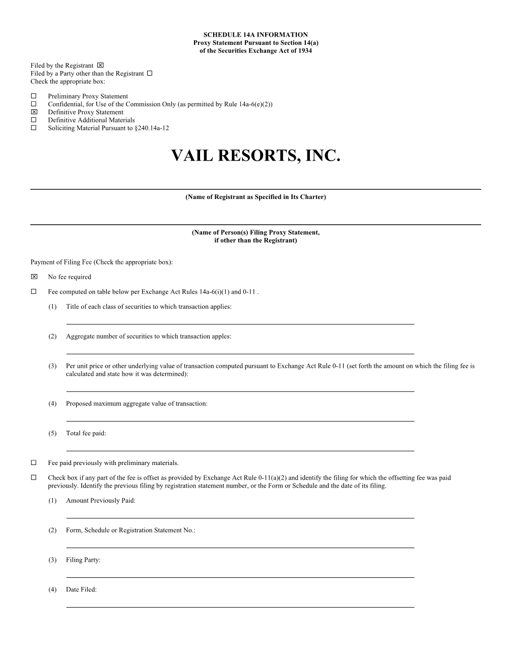 Vail Resorts, Inc