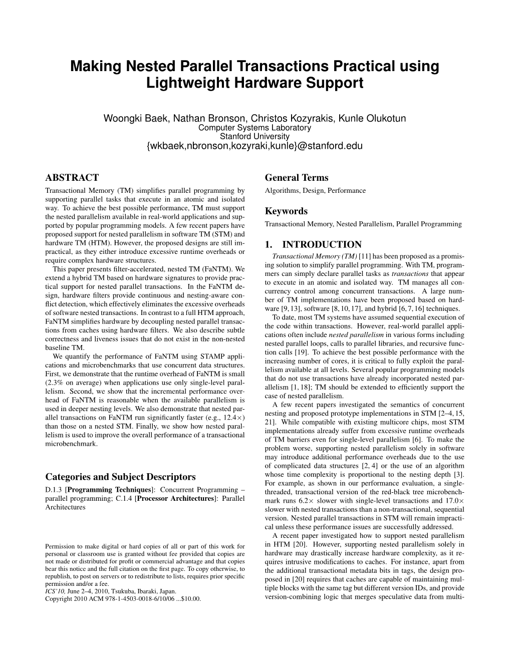 Making Nested Parallel Transactions Practical Using Lightweight Hardware Support