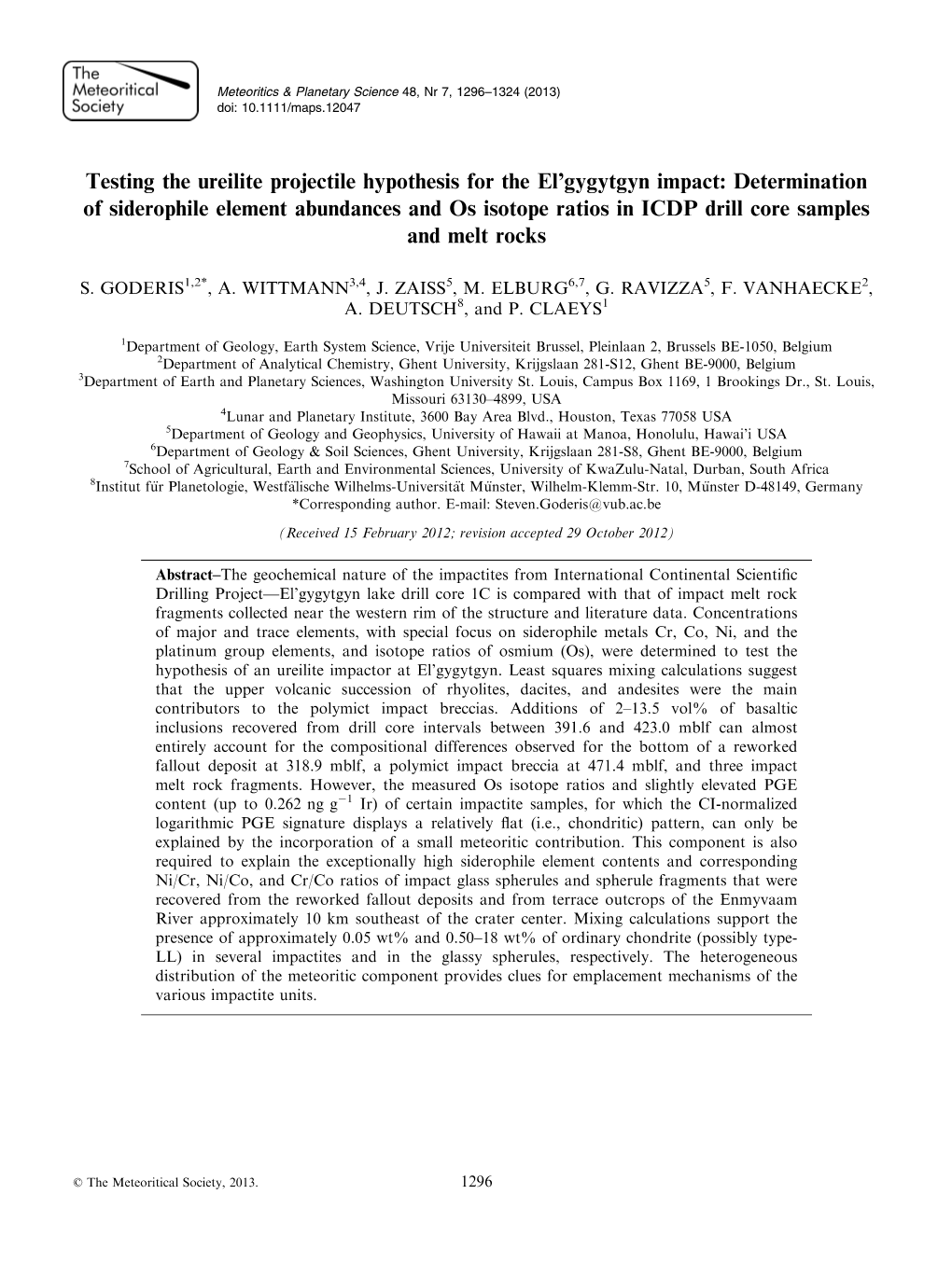 Testing the Ureilite Projectile Hypothesis for the Elgygytgyn Impact: Determination of Siderophile Element Abundances and Os