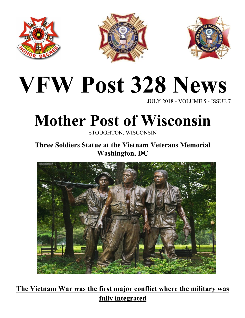 VFW Post 328 News JULY 2018 - VOLUME 5 - ISSUE 7