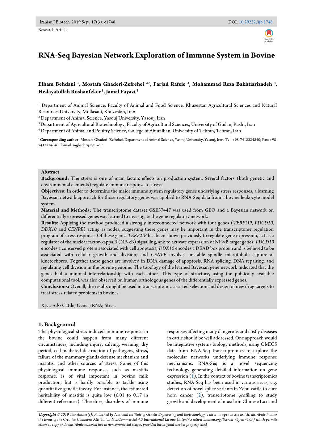 RNA-Seq Bayesian Network Exploration of Immune System in Bovine