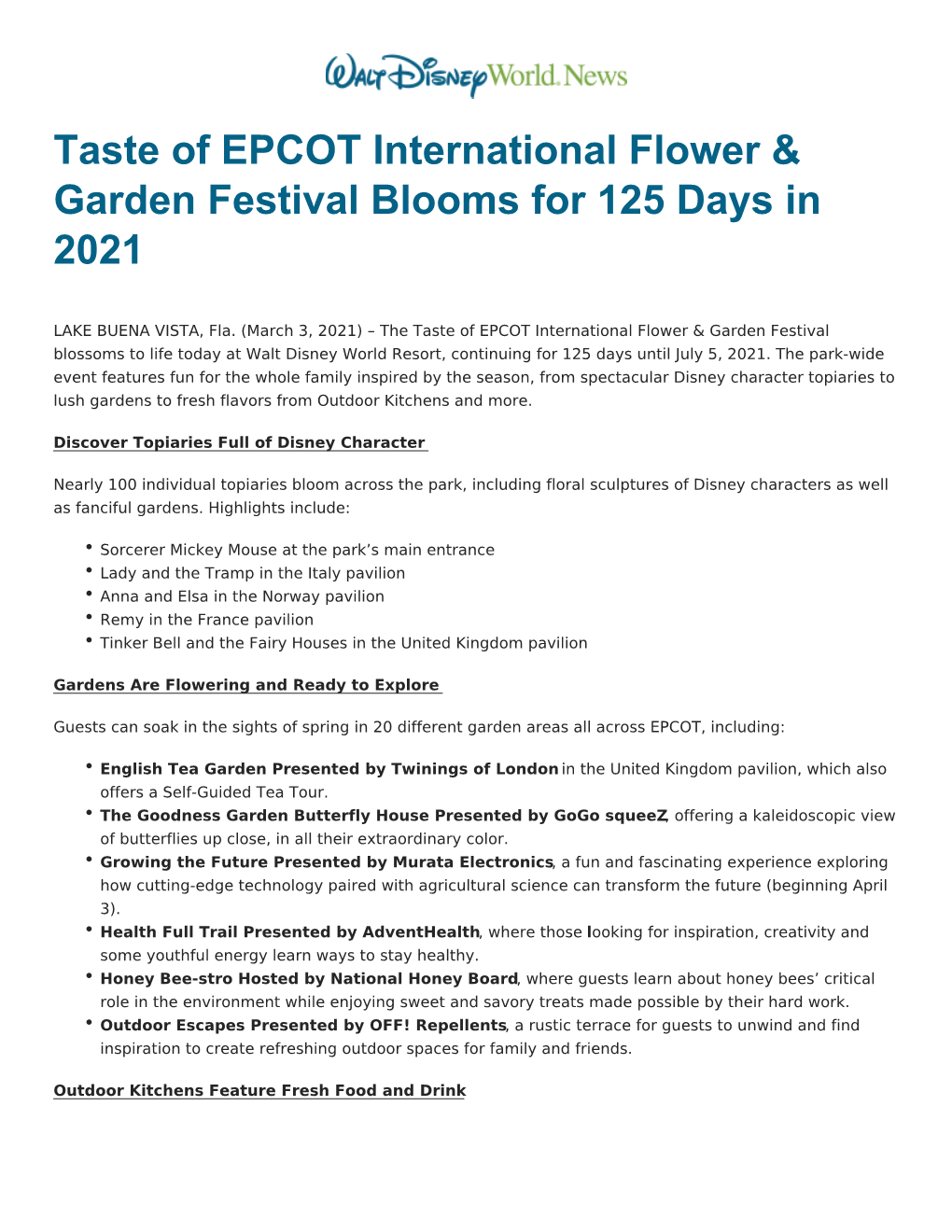 Taste of EPCOT International Flower & Garden Festival Blooms for 125