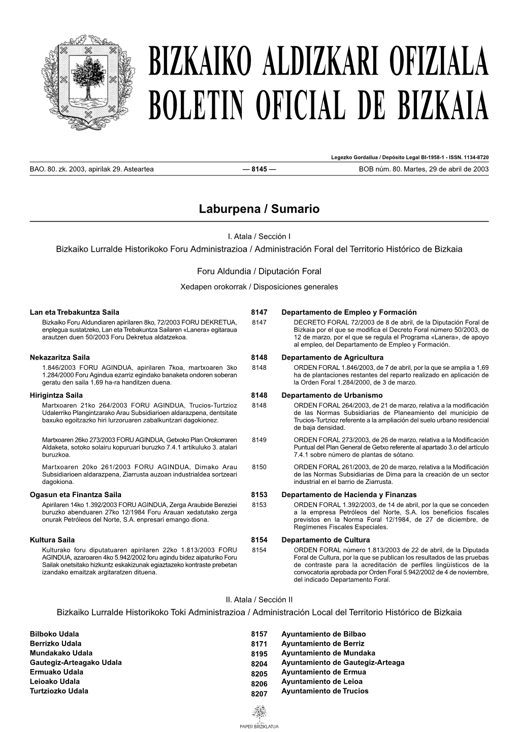 Bizkaiko Aldizkari Ofiziala Boletin Oficial De Bizkaia