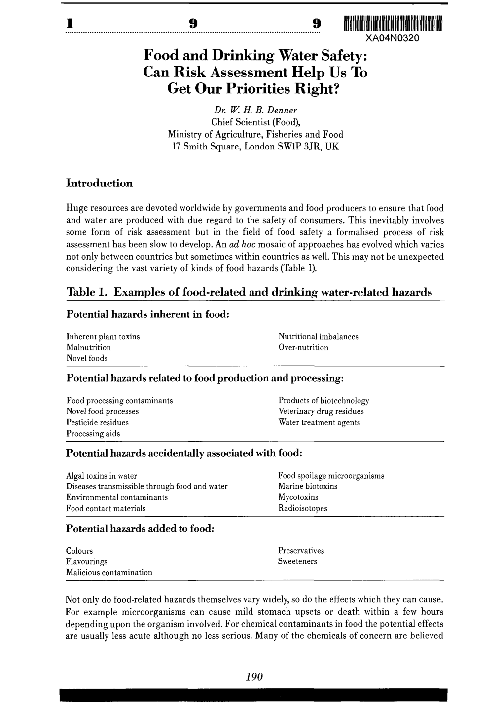 Food and Drinking Water Safety: Can Risk Assessment Help Us to Get Our Priorities Right? Dr