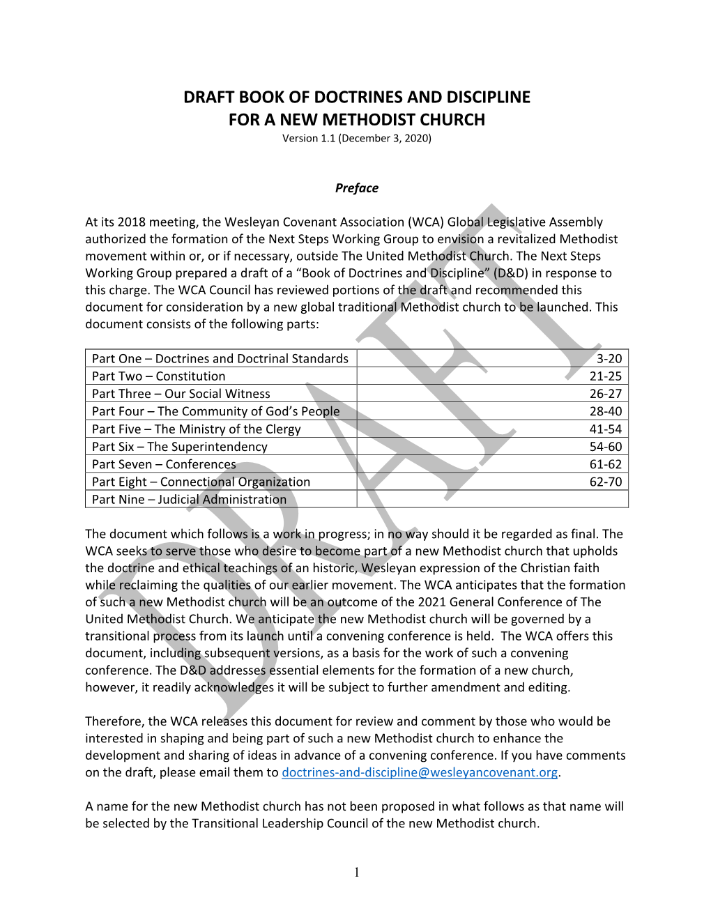 BOOK of DOCTRINES and DISCIPLINE for a NEW METHODIST CHURCH Version 1.1 (December 3, 2020)