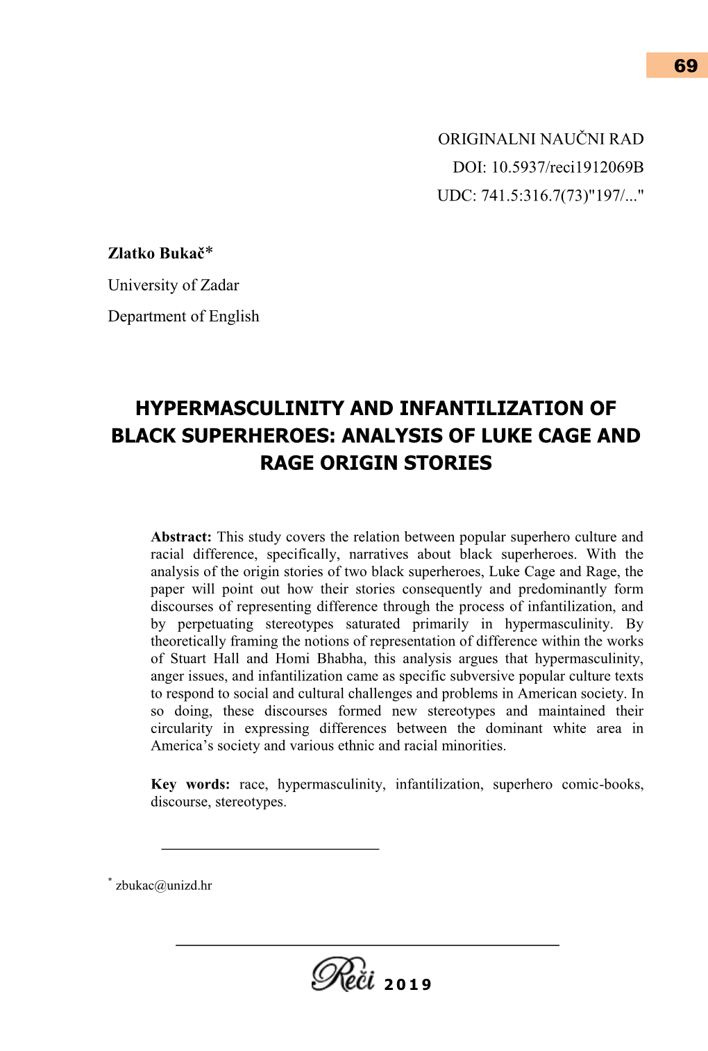 Hypermasculinity and Infantilization of Black Superheroes: Analysis of Luke Cage and Rage Origin Stories