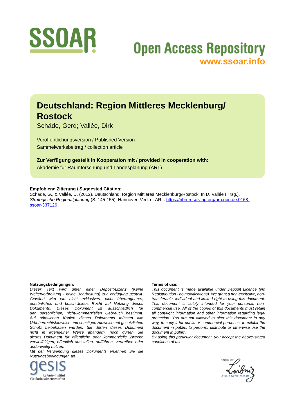 Deutschland: Region Mittleres Mecklenburg/ Rostock