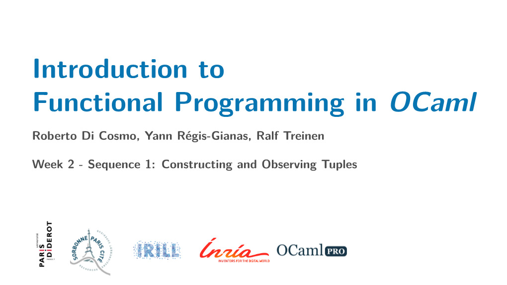 Introduction to Functional Programming in Ocaml