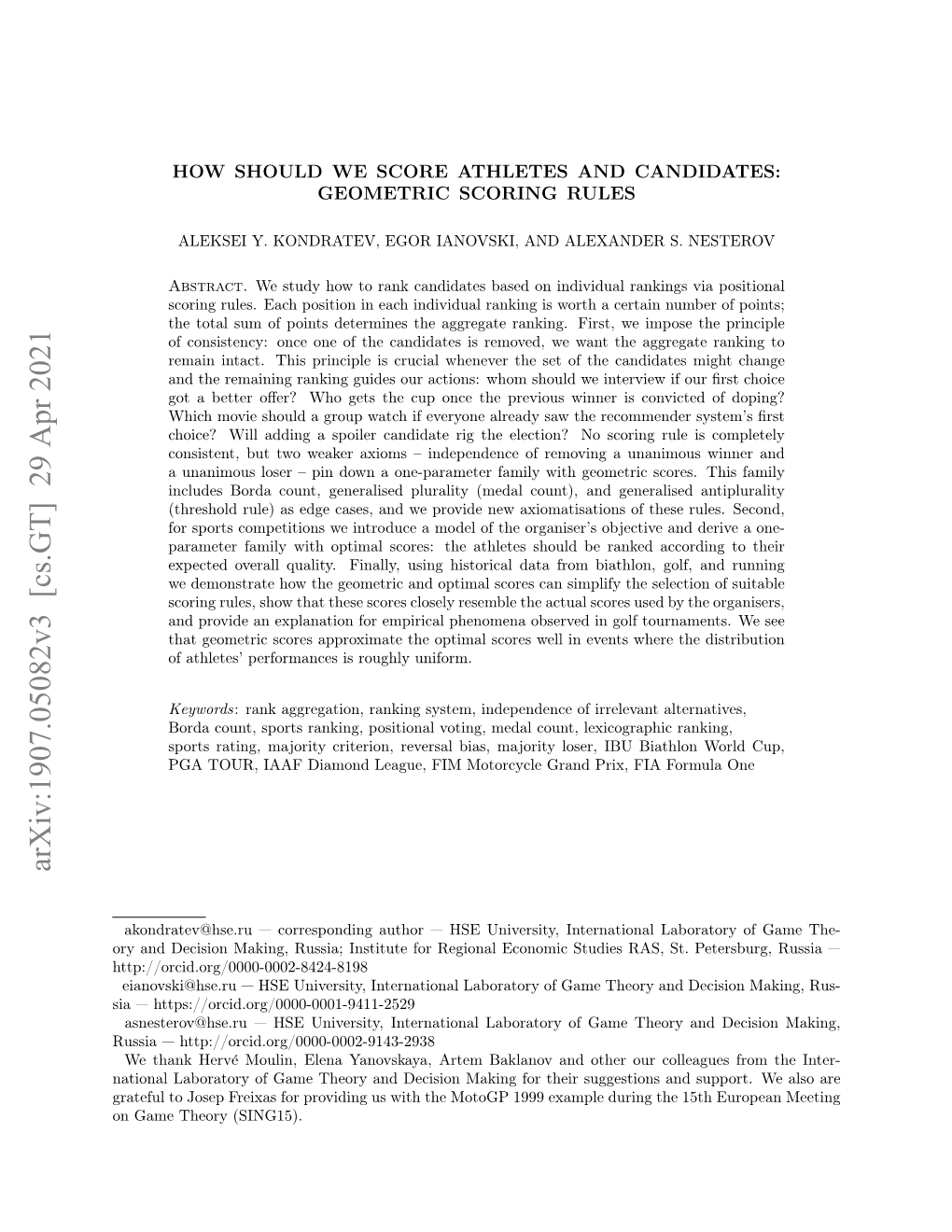 Arxiv:1907.05082V3 [Cs.GT] 29 Apr 2021