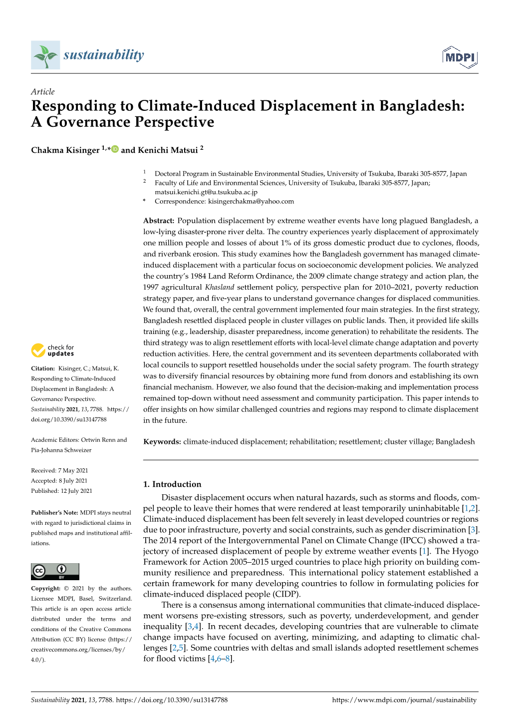 Responding to Climate-Induced Displacement in Bangladesh: a Governance Perspective