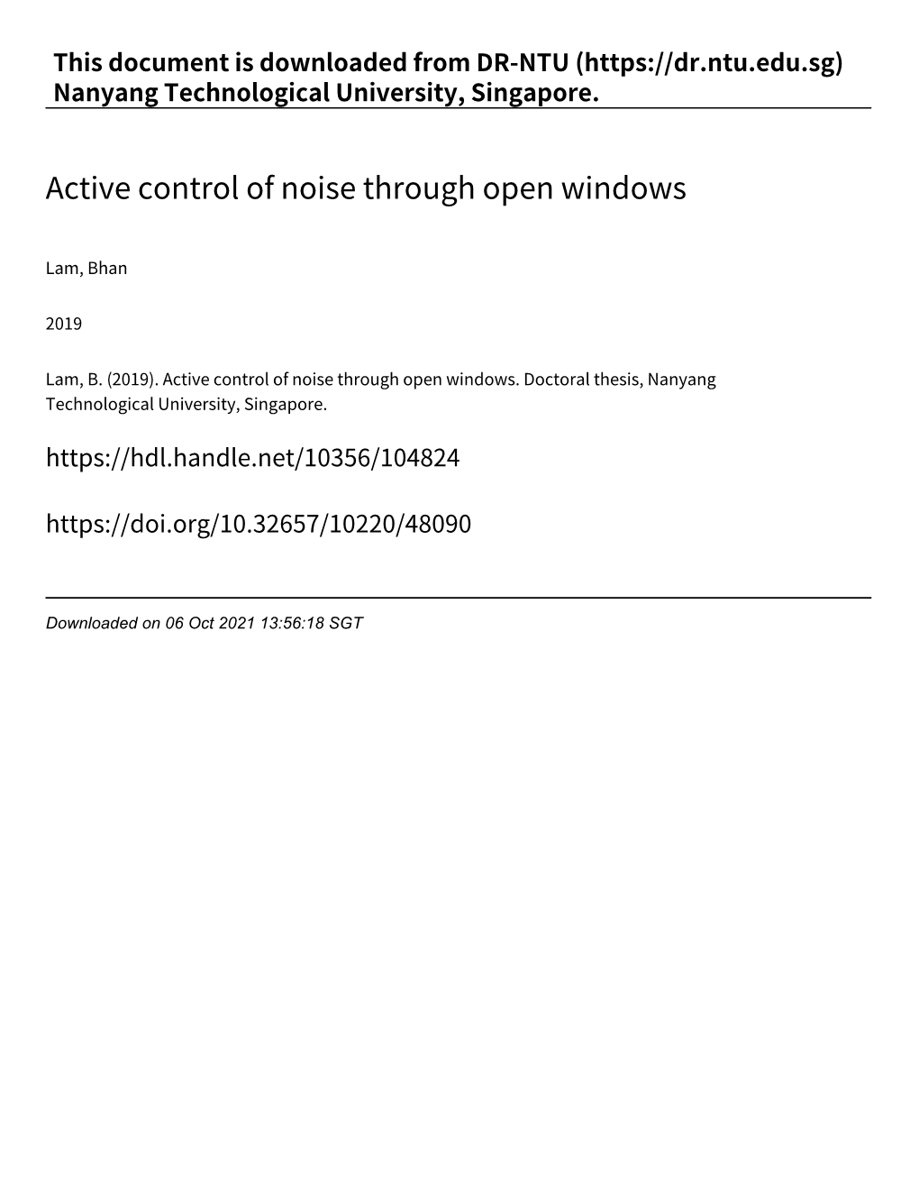 Active Control of Noise Through Open Windows