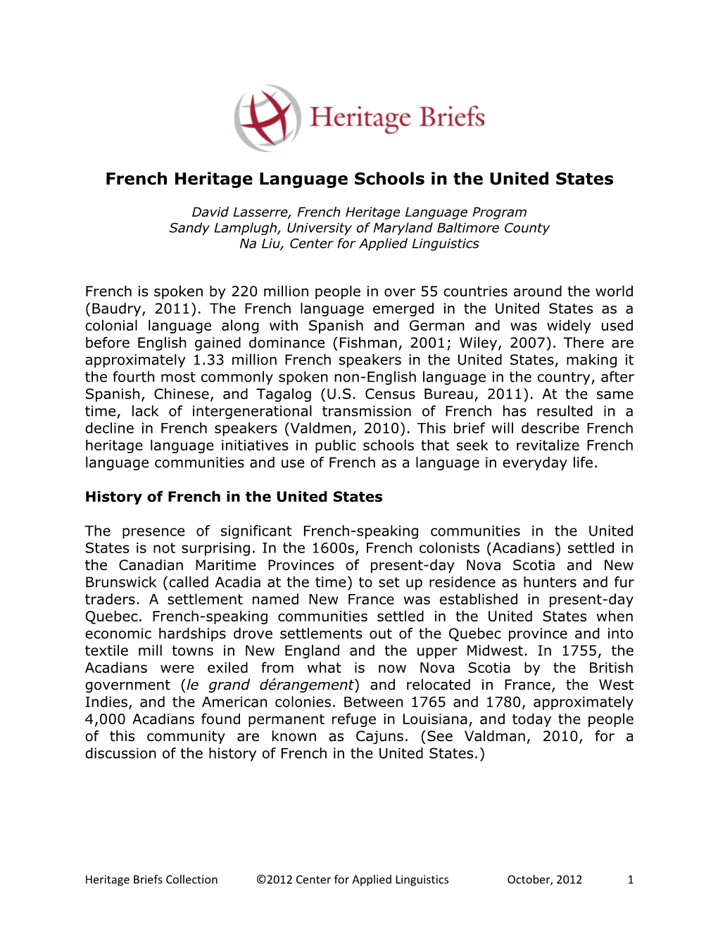 French Heritage Language Schools in the United States