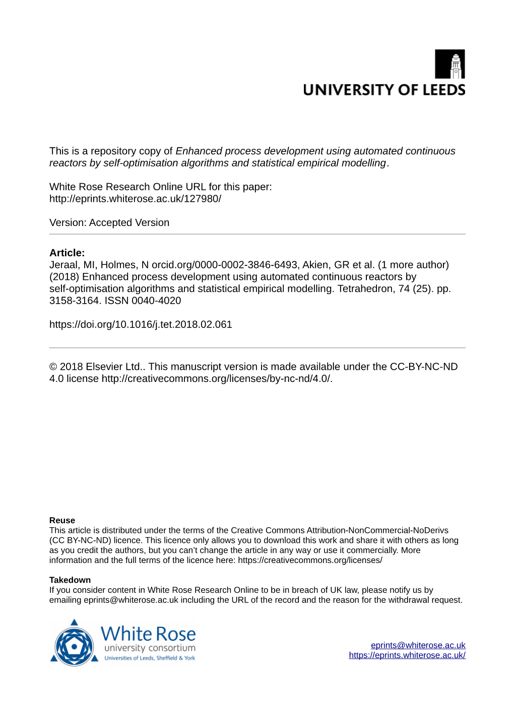 Enhanced Process Development Using Automated Continuous Reactors by Self-Optimisation Algorithms and Statistical Empirical Modelling