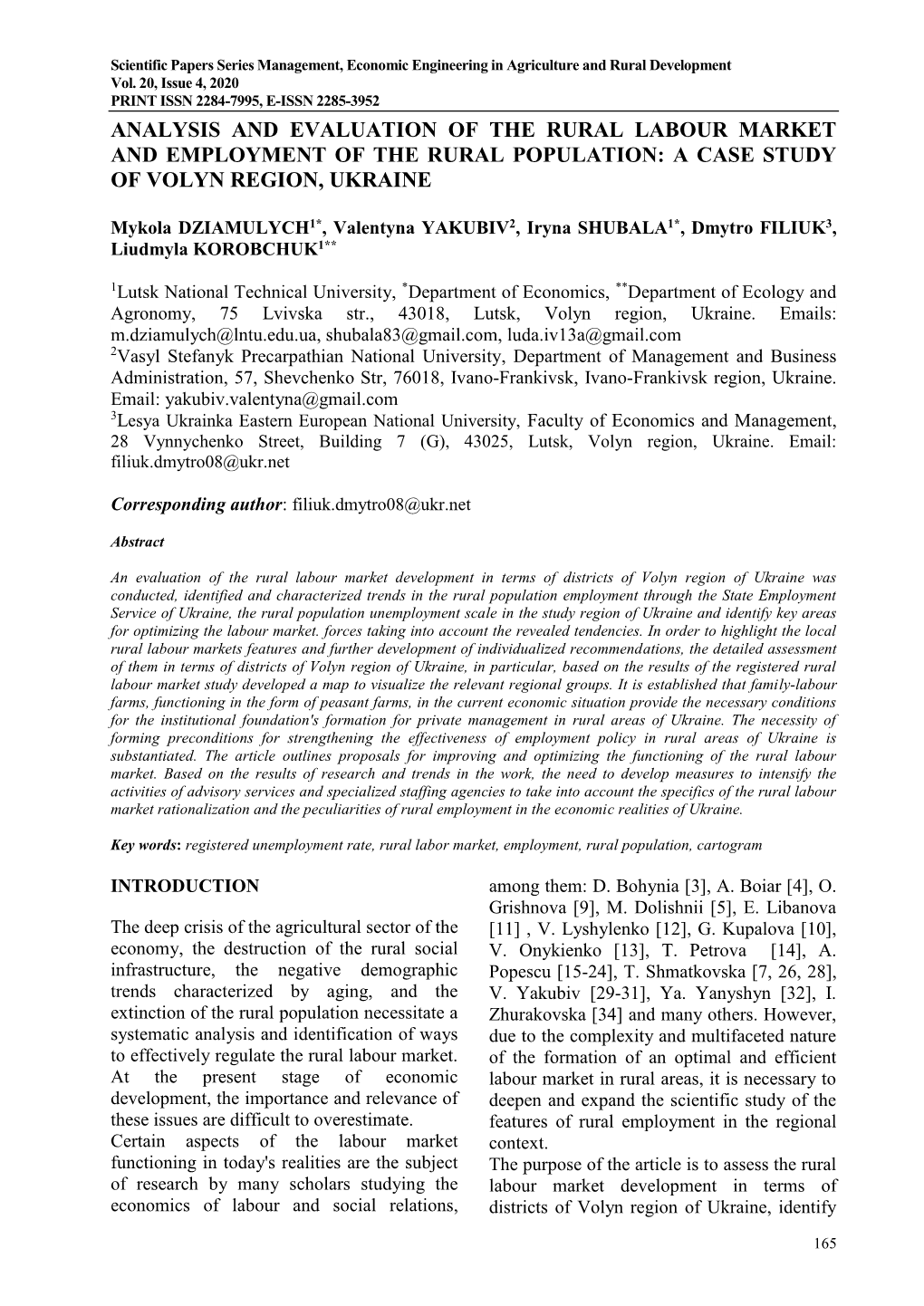 Analysis and Evaluation of the Rural Labour Market and Employment of the Rural Population: a Case Study of Volyn Region, Ukraine