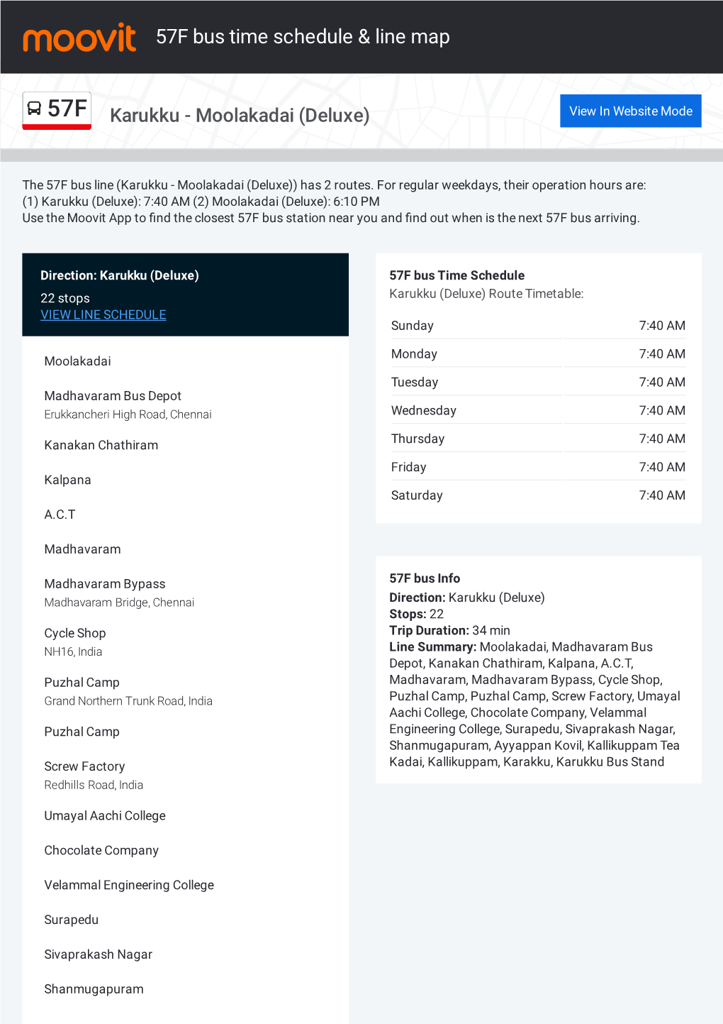 57F Bus Time Schedule & Line Route