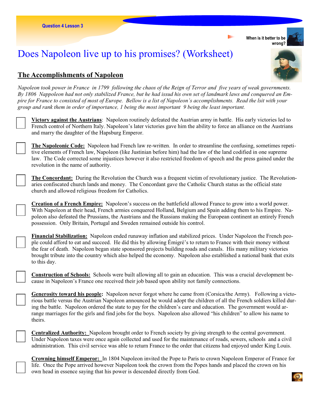 Does Napoleon Live up to His Promises? (Worksheet)