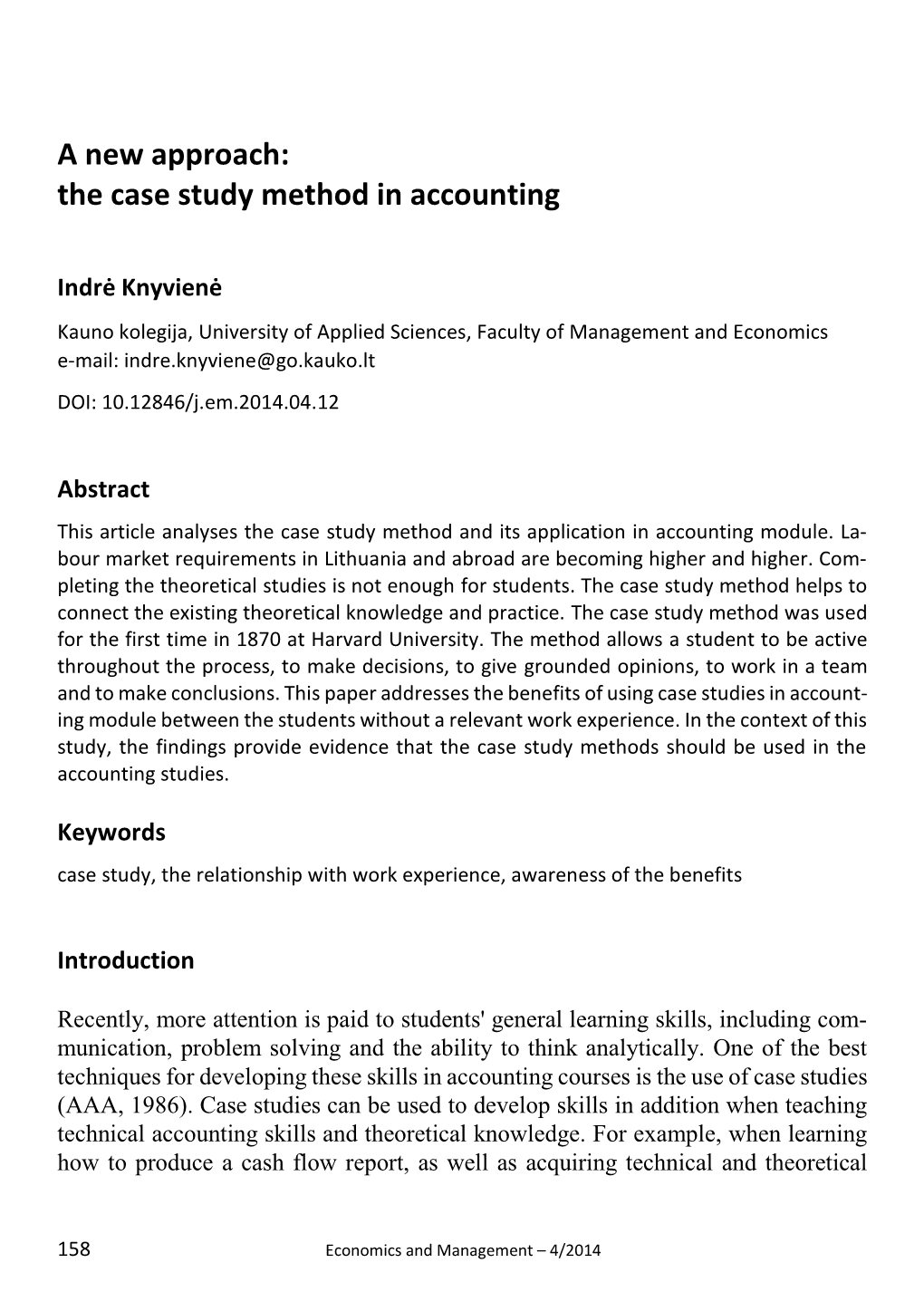 A New Approach: the Case Study Method in Accounting