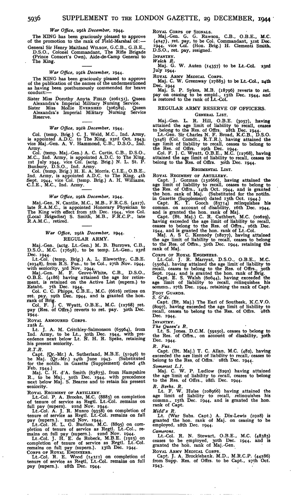 5936 Supplement to the London Gazette, 29 December, 1944