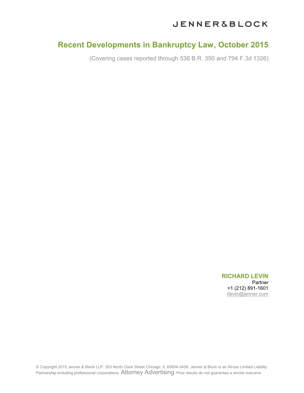 Recent Developments in Bankruptcy Law, October 2015