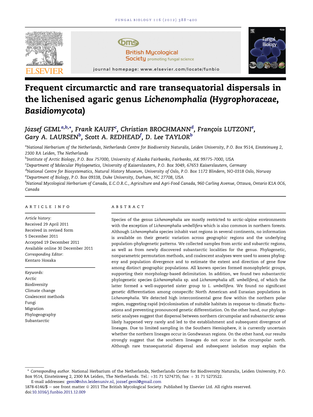 Genus Lichenomphalia (Hygrophoraceae, Basidiomycota)