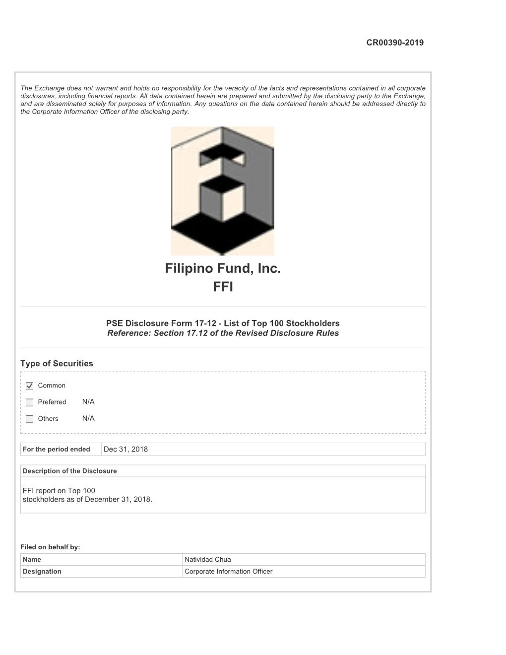 Filipino Fund, Inc. FFI