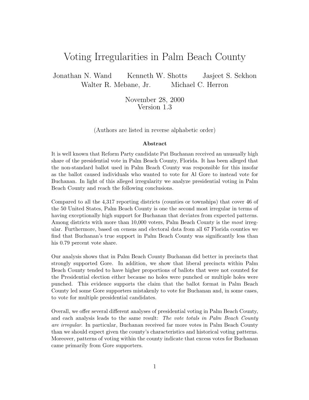 Voting Irregularities in Palm Beach County